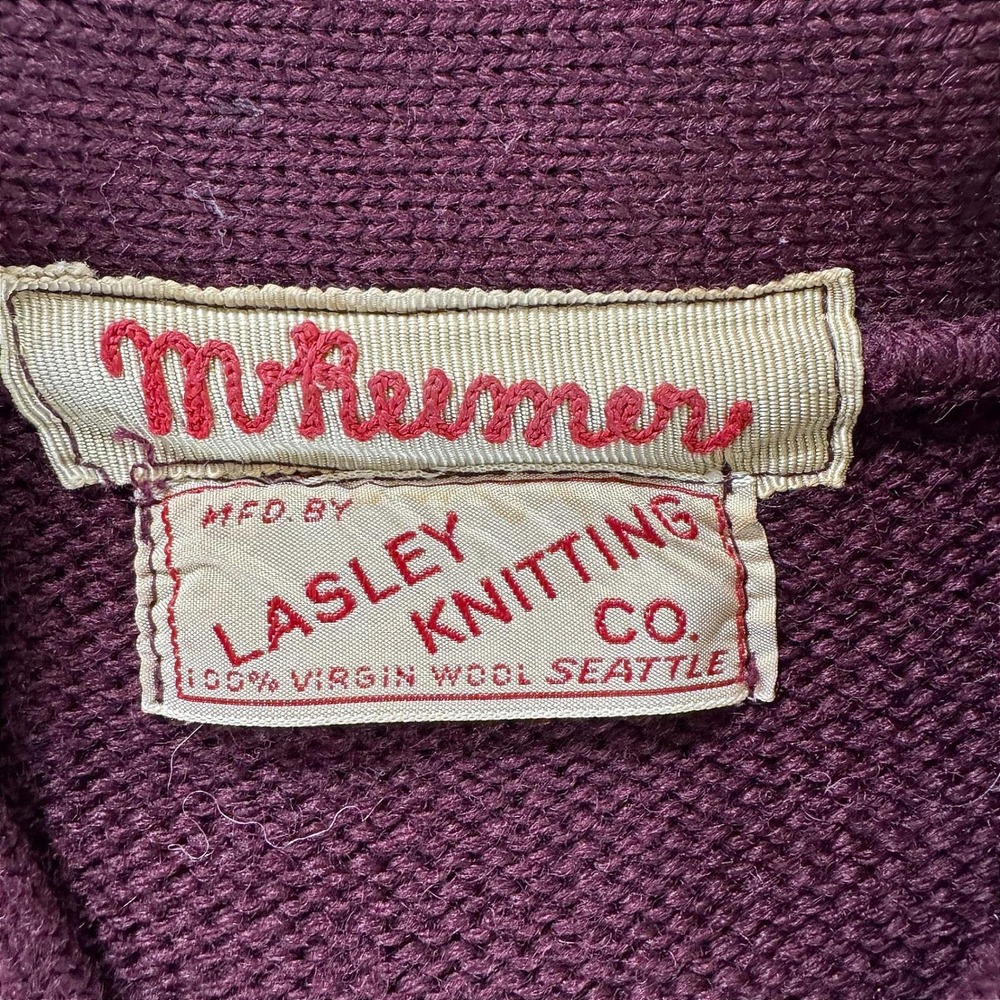 Vintage 50s Letterman Sweater 100% Virgin Wool Burgundy Chenille USA Men's M - Picture 8 of 8